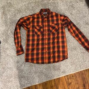 DIXXON FLANNEL FENDER STRATOCASTER Men's Bold Orange and Black Plaid Shirt